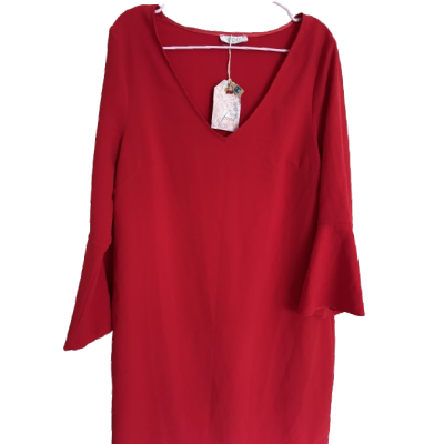 Women’s Red V-Neck Flare Sleeve Dress