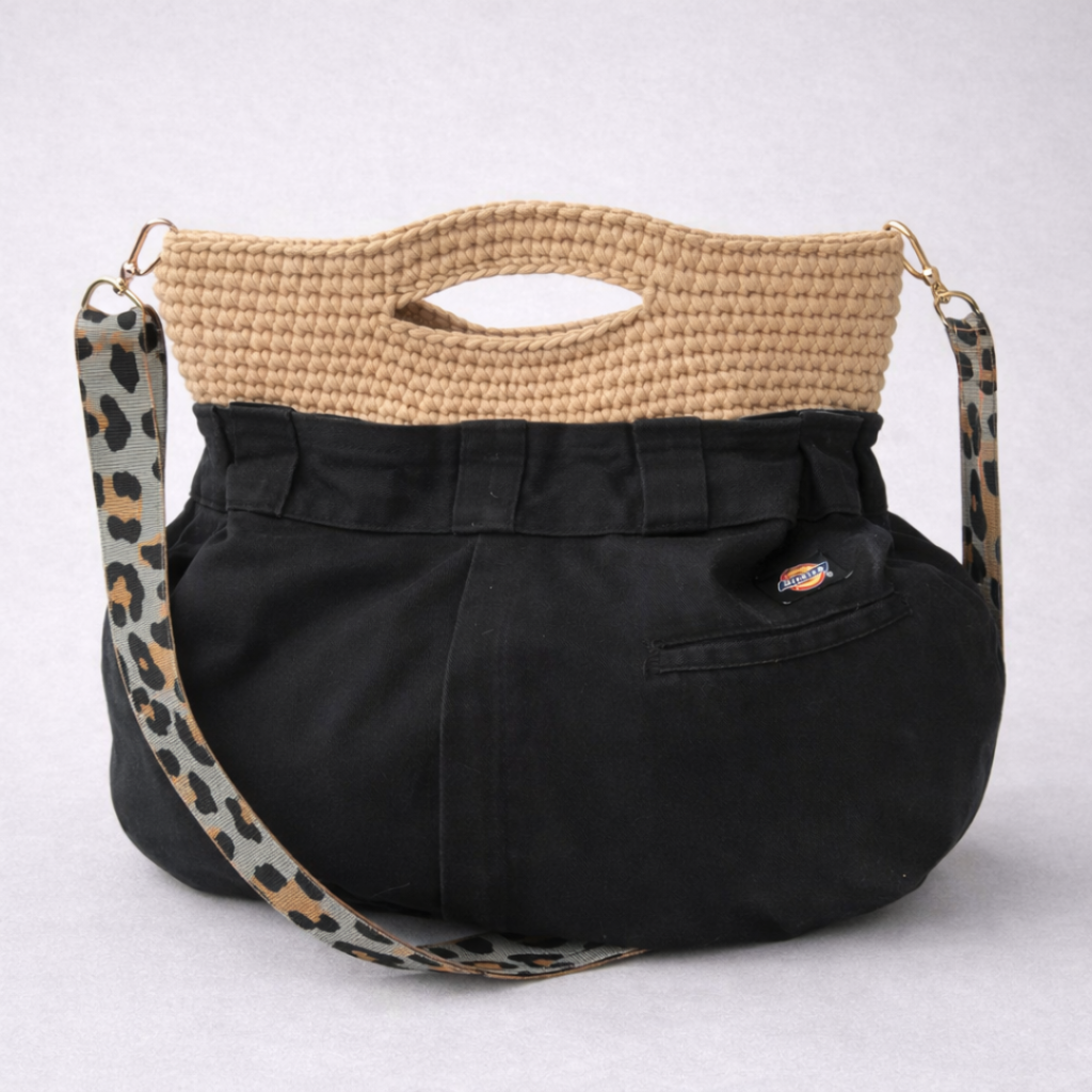 Upcycled Dickies shoulder bag with woven handle