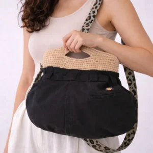 Upcycled Dickies shoulder bag with woven handle